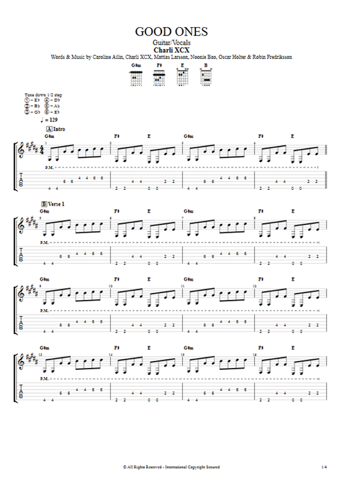 Good Ones Charli XCX guitar pro tab AGuitar Guitar & Vocals mysongbook