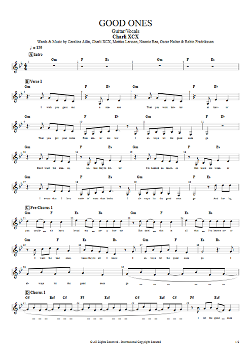 Good Ones Charli XCX guitar pro tab Vocals Guitar & Vocals mysongbook