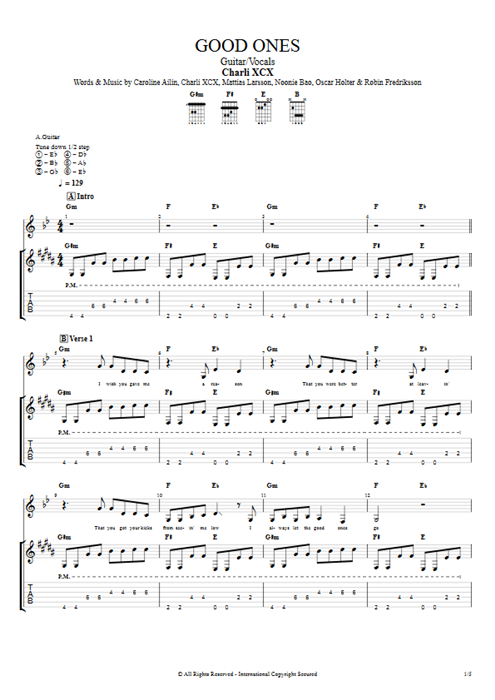 Good Ones Charli XCX guitar pro tab Full Score Guitar & Vocals mysongbook