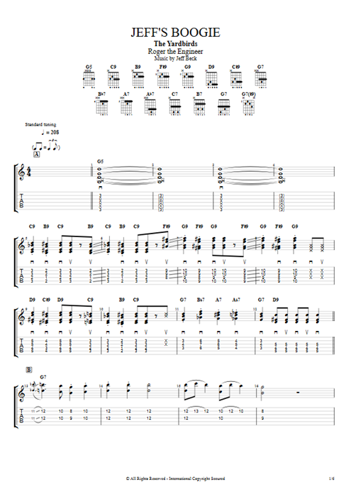 Jeff's Boogie The Yardbirds guitar pro tab EGuitarII Full Score mysongbook