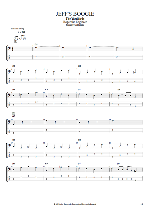 Jeff's Boogie The Yardbirds guitar pro tab EBass Full Score mysongbook