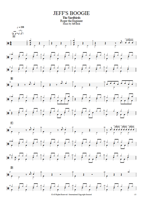 Jeff's Boogie The Yardbirds guitar pro tab Drums Full Score mysongbook
