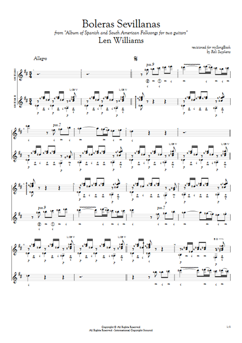 Boleras Sevillanas Len Williams guitar pro tab Full Score Guitar Duet mysongbook