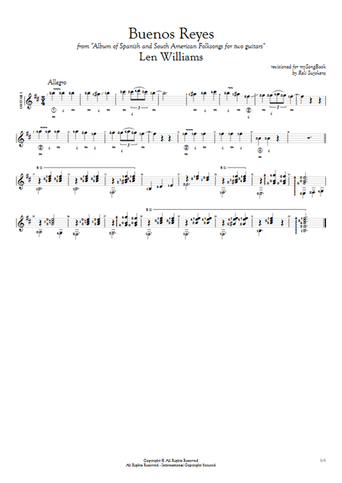 Buenos Reyes Len Williams guitar pro tab AGuitarI Guitar Duet mysongbook