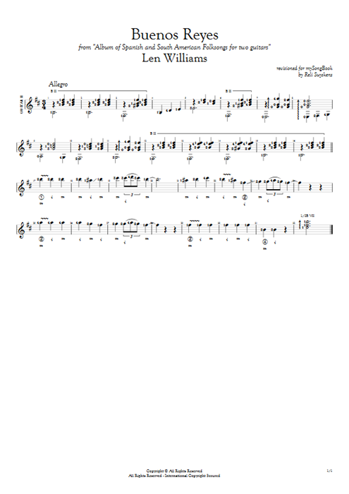 Buenos Reyes Len Williams guitar pro tab AGuitarII Guitar Duet mysongbook