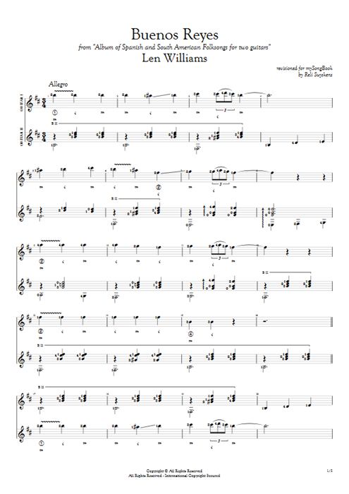 Buenos Reyes Len Williams guitar pro tab Full Score Guitar Duet mysongbook