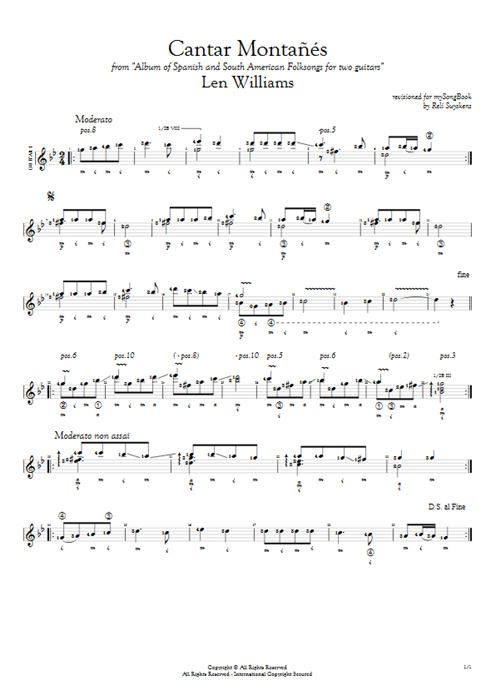 Cantar Montañés Len Williams guitar pro tab AGuitarI Guitar Duet mysongbook