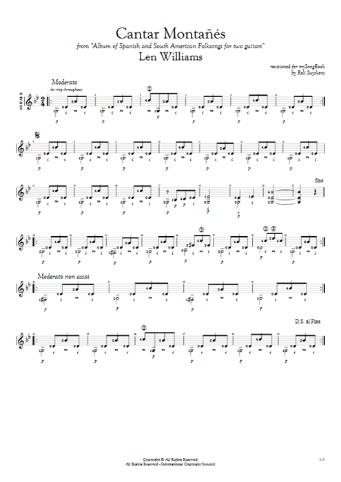Cantar Montañés Len Williams guitar pro tab AGuitarII Guitar Duet mysongbook