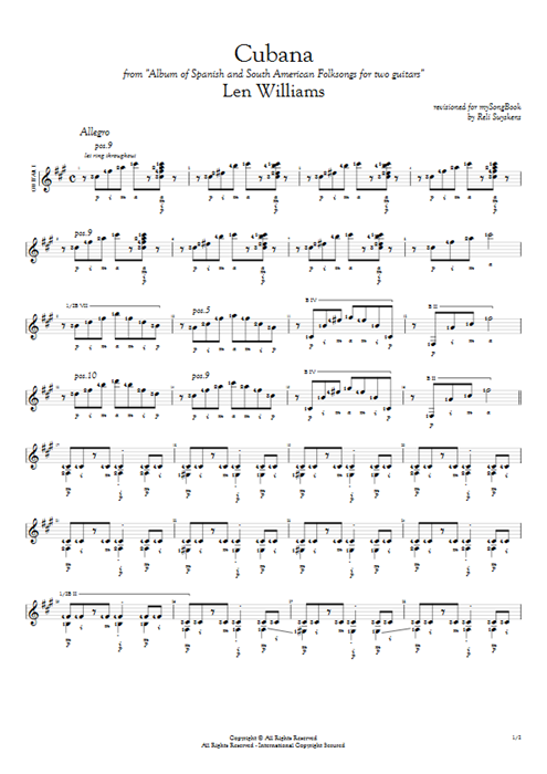 Cubana Len Williams guitar pro tab AGuitarI Guitar Duet mysongbook