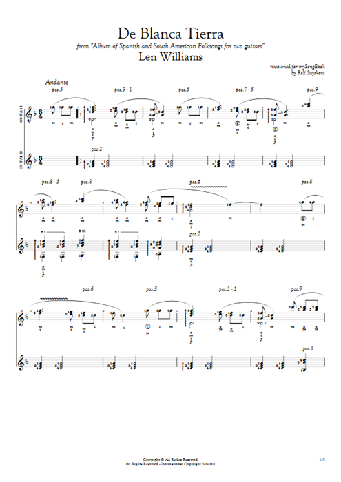 De Blanca Tierra Len Williams guitar pro tab Full Score Guitar Duet mysongbook