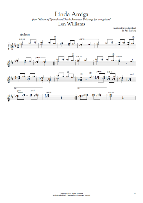 Linda Amiga Len Williams guitar pro tab AGuitarI Guitar Duet mysongbook