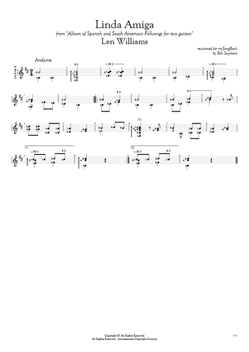 Linda Amiga Len Williams guitar pro tab AGuitarII Guitar Duet mysongbook