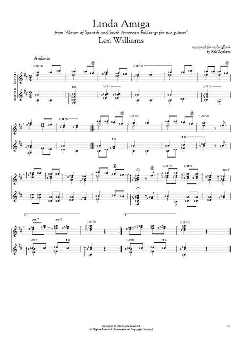 Linda Amiga Len Williams guitar pro tab Full Score Guitar Duet mysongbook