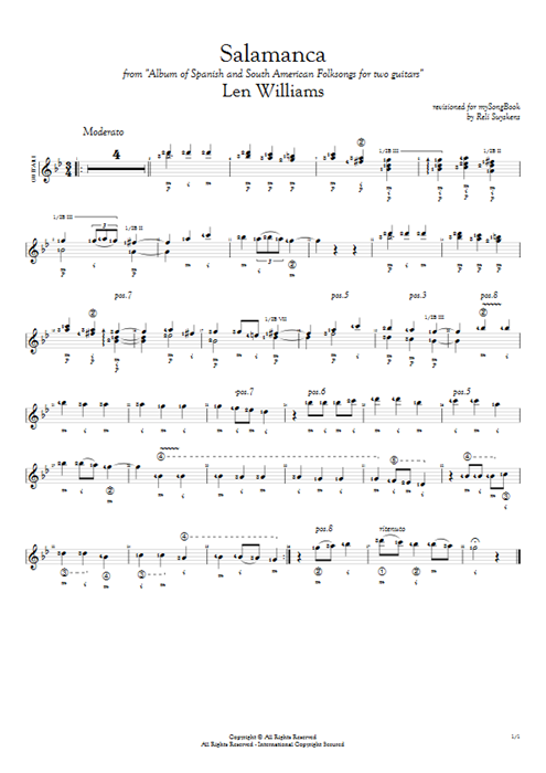 Salamanca Len Williams guitar pro tab AGuitarI Guitar Duet mysongbook