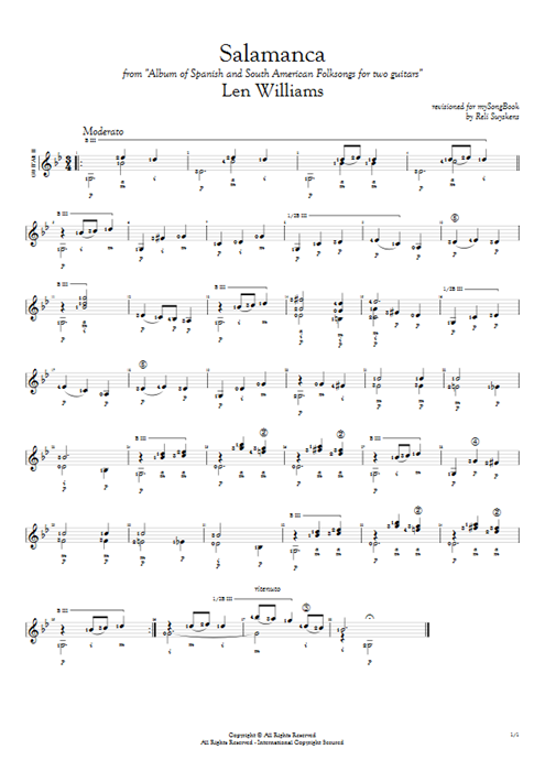 Salamanca Len Williams guitar pro tab AGuitarII Guitar Duet mysongbook