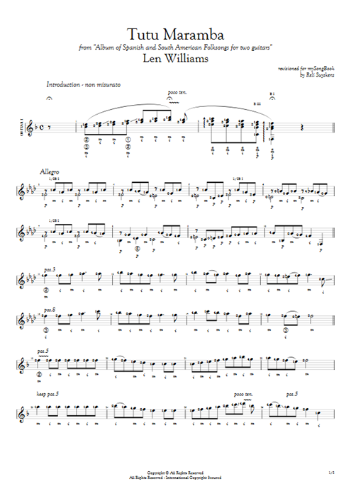 Tutu Maramba Len Williams guitar pro tab AGuitarI Guitar Duet mysongbook