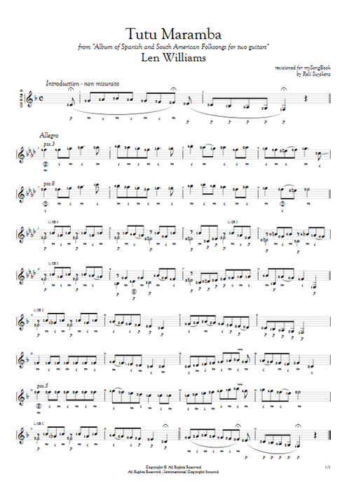 Tutu Maramba Len Williams guitar pro tab AGuitarII Guitar Duet mysongbook