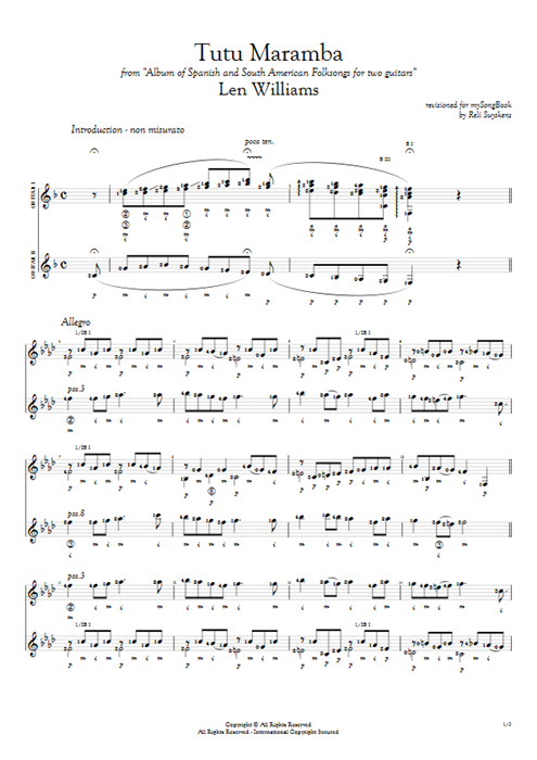 Tutu Maramba Len Williams guitar pro tab Full Score Guitar Duet mysongbook