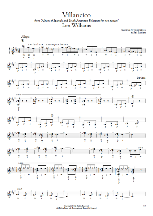 Villancico Len Williams guitar pro tab AGuitarI Guitar Duet mysongbook