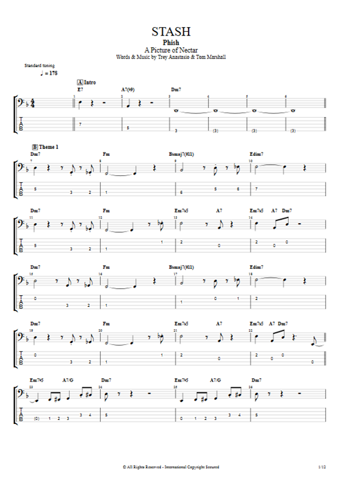 Stash Phish guitar pro tab EBass Full Score mysongbook