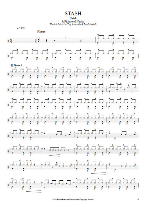 Stash Phish guitar pro tab Drums Full Score mysongbook