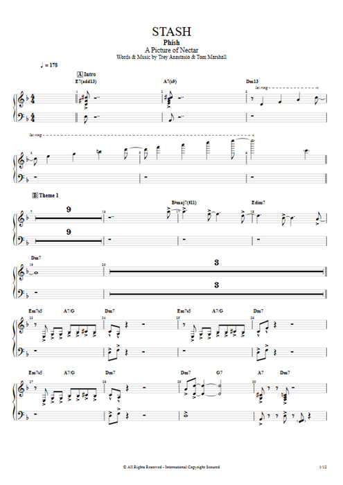 Stash Phish guitar pro tab APiano Full Score mysongbook