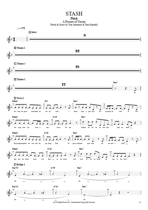 Stash Phish guitar pro tab Vocals Full Score mysongbook
