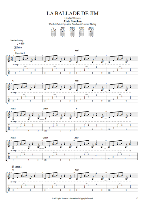 La Ballade de Jim Alain Souchon guitar pro tab AGuitar Guitar & Vocals mysongbook