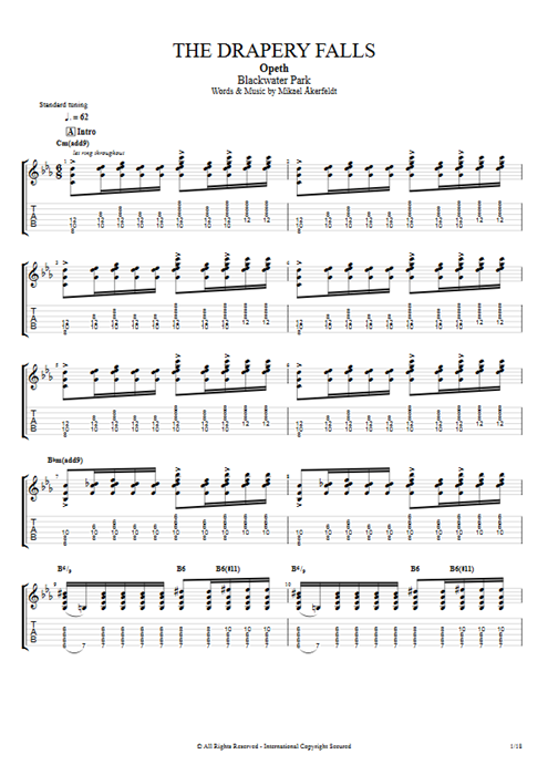 The Drapery Falls Opeth guitar pro tab AGuitar Full Score mysongbook