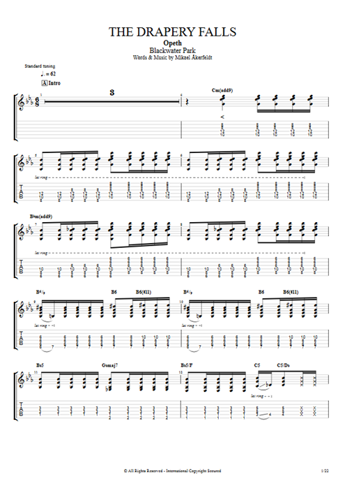 The Drapery Falls Opeth guitar pro tab EGuitarII Full Score mysongbook