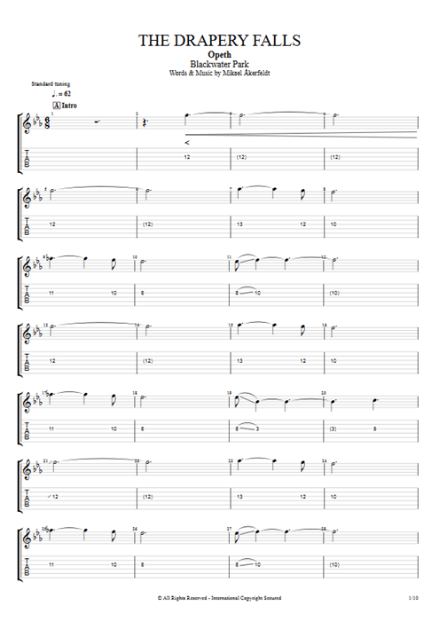 The Drapery Falls Opeth guitar pro tab EGuitarIII Full Score mysongbook