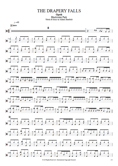 The Drapery Falls Opeth guitar pro tab Drums Full Score mysongbook