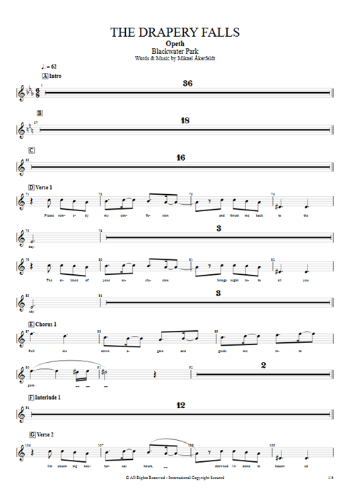 The Drapery Falls Opeth guitar pro tab Vocals Full Score mysongbook