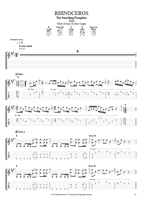 Rhinoceros The Smashing Pumpkins guitar pro tab EGuitarI Guitars, Bass & Backing Track mysongbook
