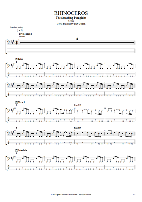 Rhinoceros The Smashing Pumpkins guitar pro tab EBass Guitars, Bass & Backing Track mysongbook