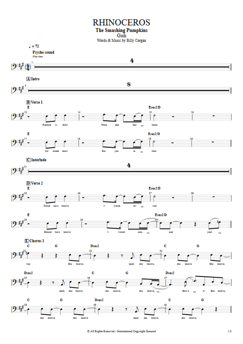 Rhinoceros The Smashing Pumpkins guitar pro tab Vocals Guitars, Bass & Backing Track mysongbook