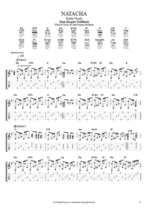 Natacha Jean-Jacques Goldman guitar pro tab AGuitar Guitar & Vocals mysongbook