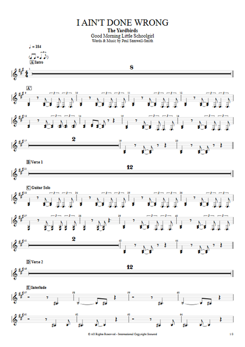 I Ain't Done Wrong The Yardbirds guitar pro tab Harmonica Full Score mysongbook