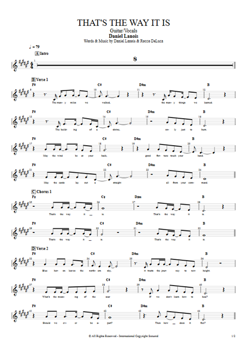 That's the Way it Is Daniel Lanois guitar pro tab Vocals Guitar & Vocals mysongbook