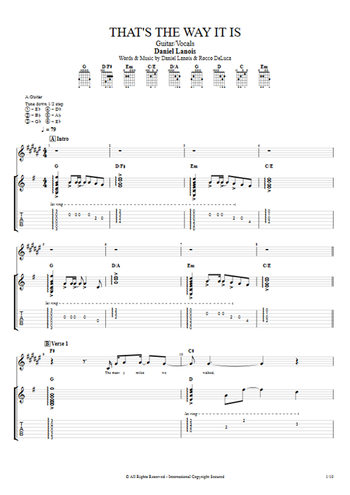 That's the Way it Is Daniel Lanois guitar pro tab Full Score Guitar & Vocals mysongbook
