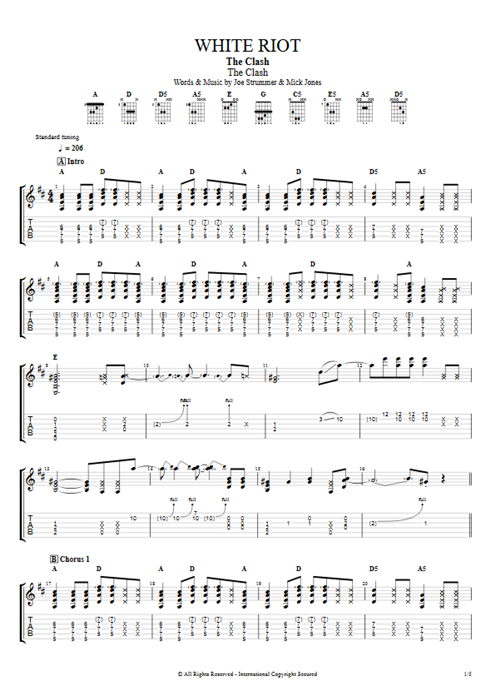 White Riot The Clash guitar pro tab EGuitarII Full Score mysongbook