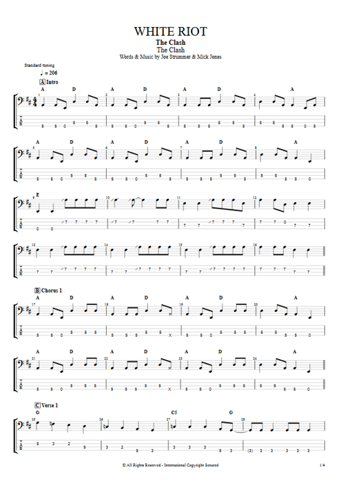 White Riot The Clash guitar pro tab EBass Full Score mysongbook
