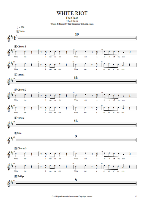 White Riot The Clash guitar pro tab BackVoc Full Score mysongbook