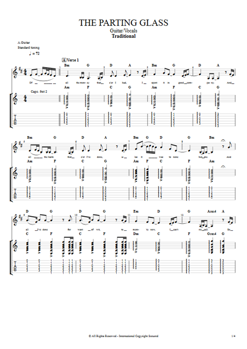 The Parting Glass Traditional guitar pro tab Full Score Guitar & Vocals mysongbook