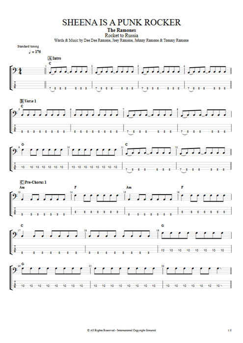 Sheena Is a Punk Rocker Ramones guitar pro tab EBass Full Score mysongbook