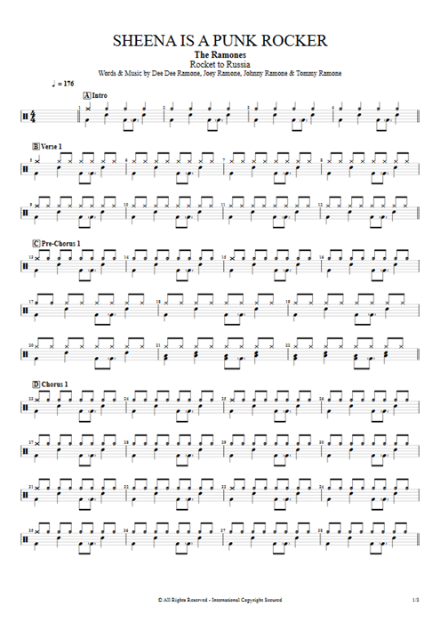Sheena Is a Punk Rocker Ramones guitar pro tab Drums Full Score mysongbook