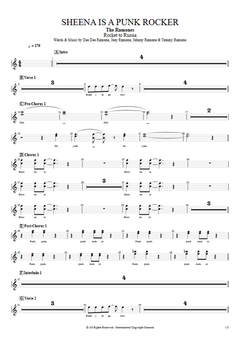 Sheena Is a Punk Rocker Ramones guitar pro tab BackVoc Full Score mysongbook