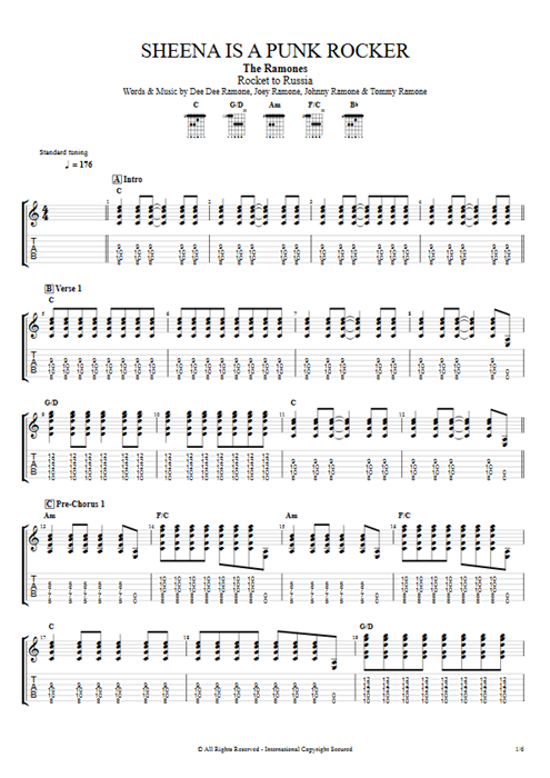 Sheena Is a Punk Rocker Ramones guitar pro tab EGuitarI Guitars, Bass & Backing Track mysongbook