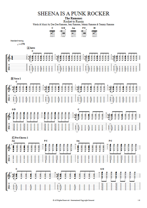 Sheena Is a Punk Rocker Ramones guitar pro tab EGuitarII Guitars, Bass & Backing Track mysongbook