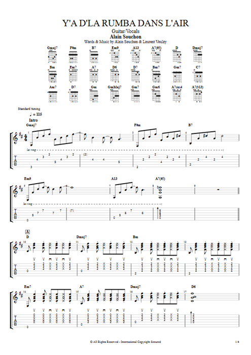 Y'a d'la rumba dans l'air Alain Souchon guitar pro tab AGuitar Guitar & Vocals mysongbook